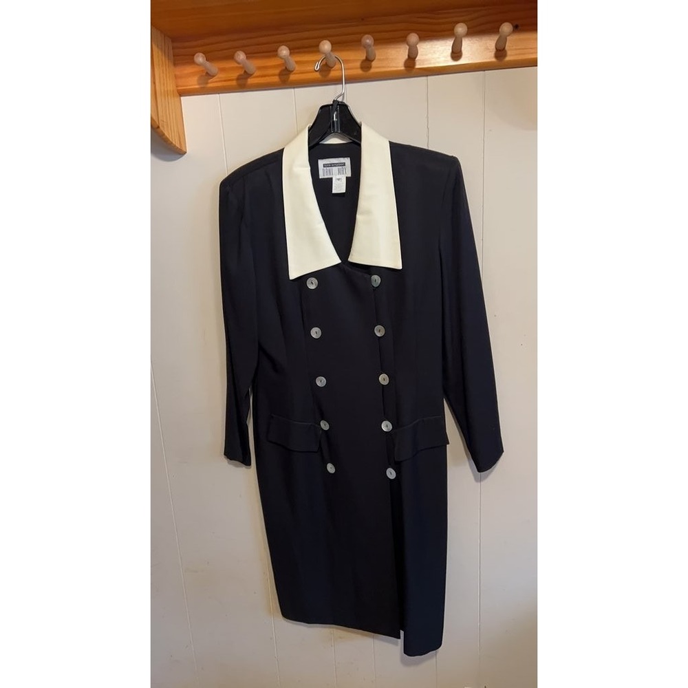 Dani Max Black Double-Breasted Dress with White Collar